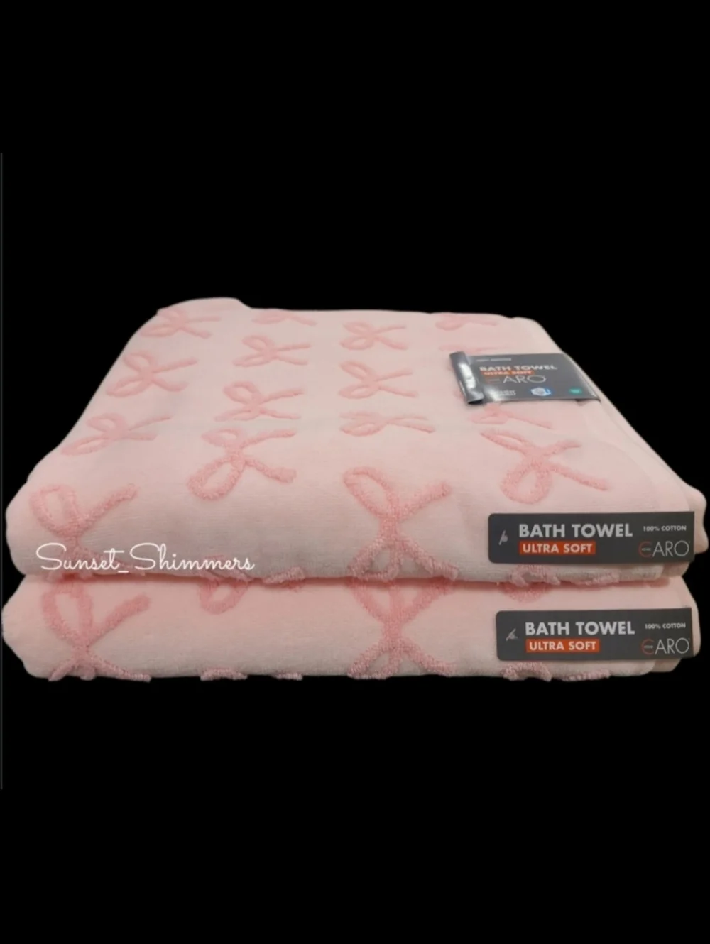Caro Home 6pc Pink On Pink Coquette Bows Cotton Towel Set 2 Bath 2 Hand 2Tip NEW